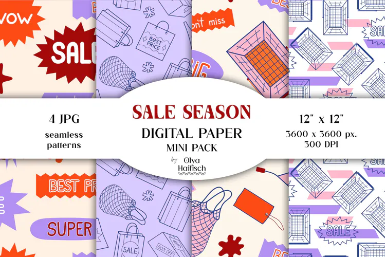 Sale Promotion Seamless Patterns. Shopping Digital Papers