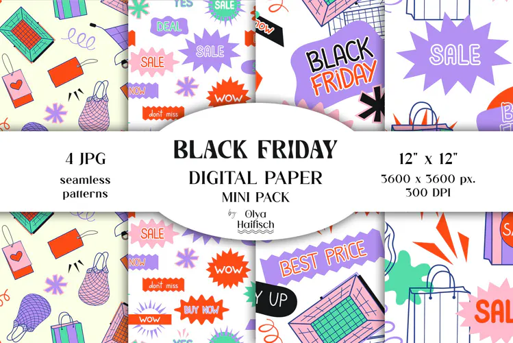 Black Friday Sale Promotion Seamless Patterns