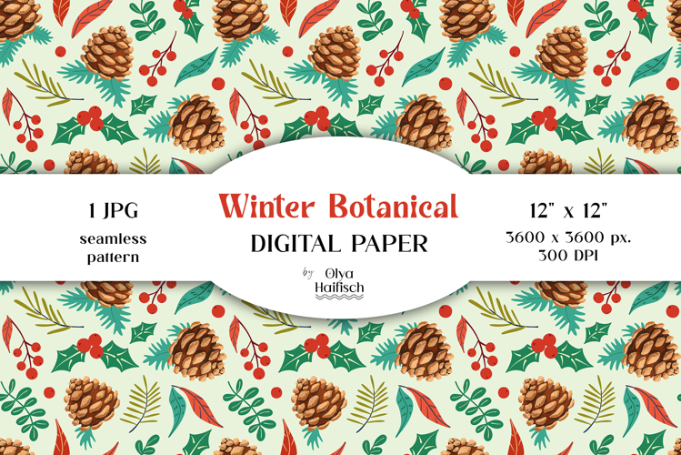 Winter Botanical Digital Paper. Christmas Seamless Pattern
