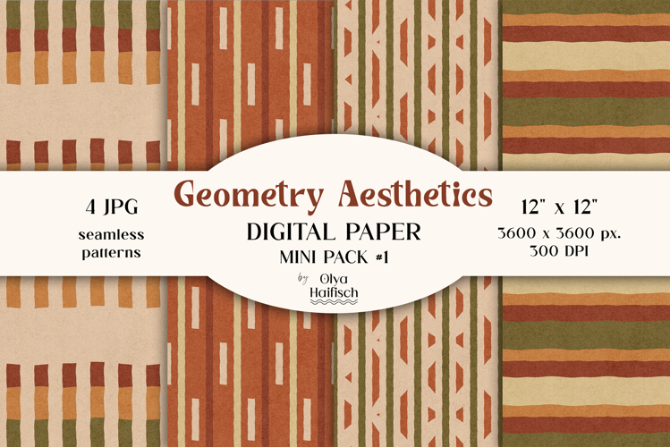4 Cozy Geometric Digital Papers. Abstract Seamless Patterns