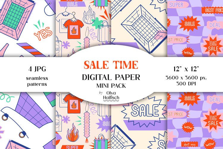Shopping Seamless Patterns. Sale Promotion Digital Papers example image 1