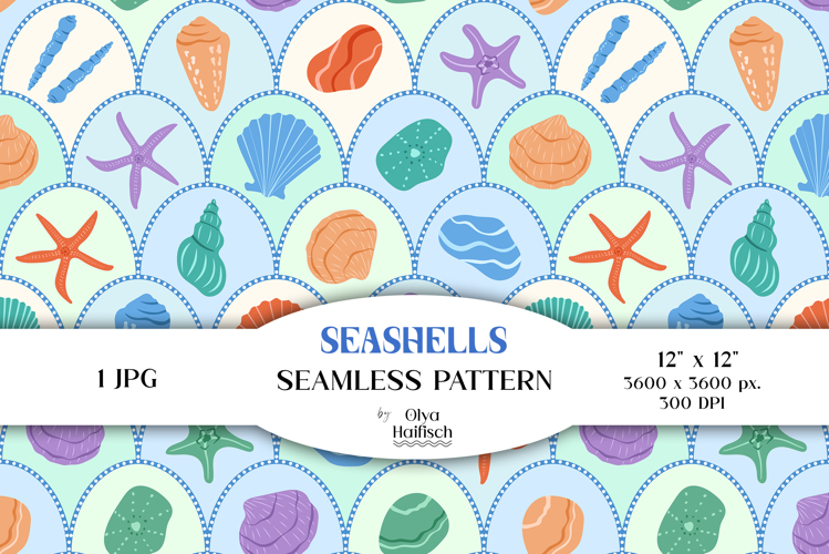 Scallop Seashells Digital Paper. Summer Sea Seamless Pattern