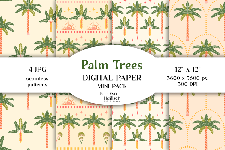Palm Trees Digital Papers. Summer Beach Seamless Patterns