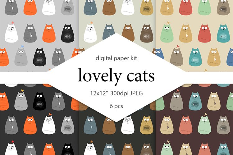 Cute cats seamless backgrounds for scrapbooking and digital