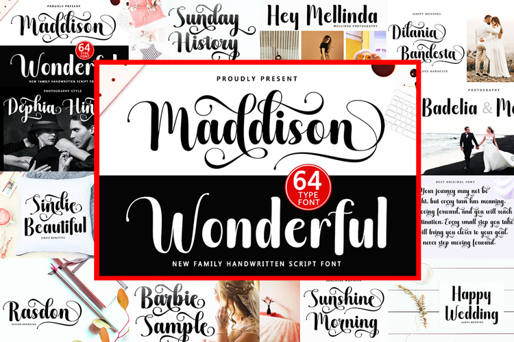 Maddison Wonderful - Family Font In 64 Type