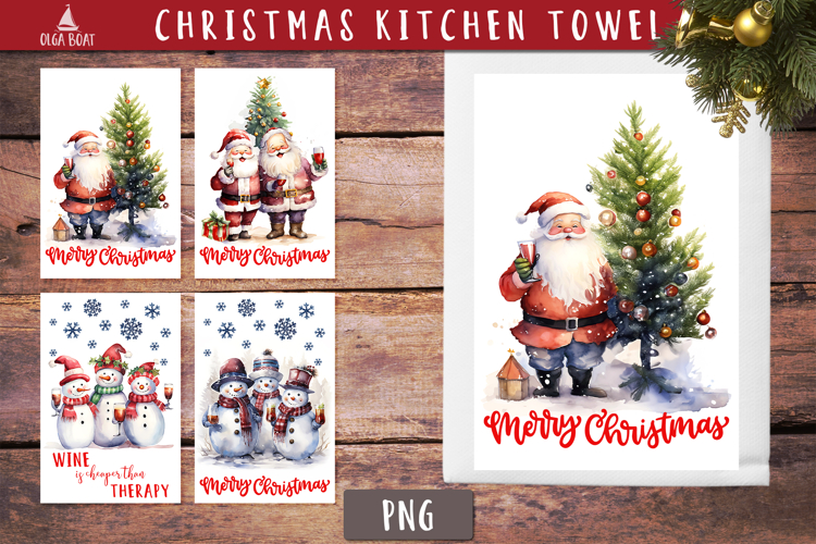 Santa Snowman Vintage Christmas Kitchen towel