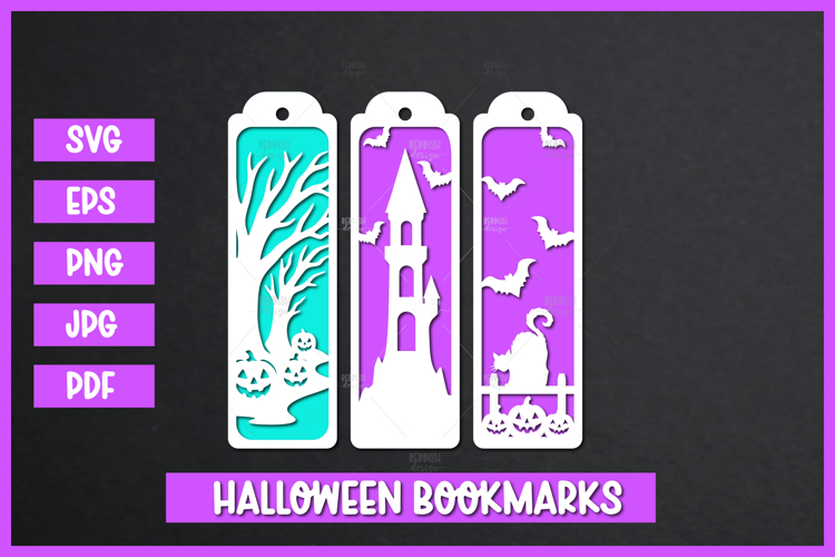 3 Halloween Paper Cut Bookmarks SVG