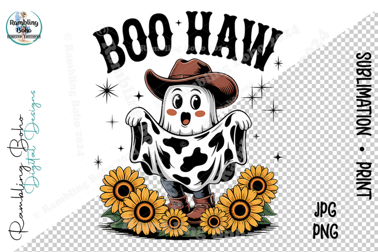 Boo Haw Funny Cute Cowboy Ghost Flowers