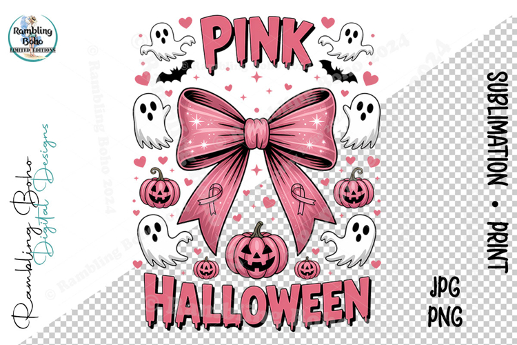 Pink Halloween Cute Ghosts & Pumpkins Coquette