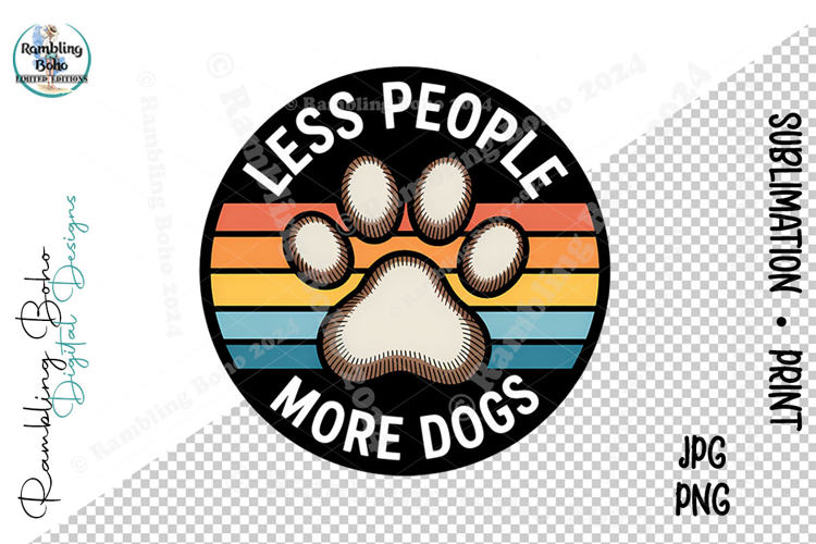 Less People More Dogs Retro Paw Print