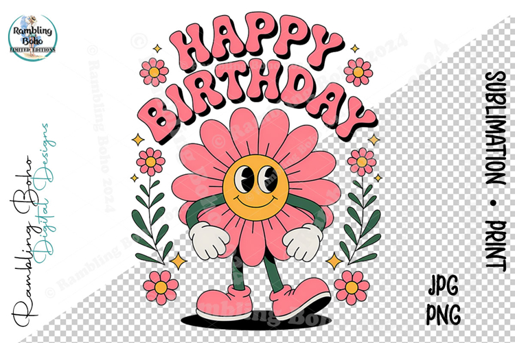 Happy Birthday Retro Vintage Flower Dude