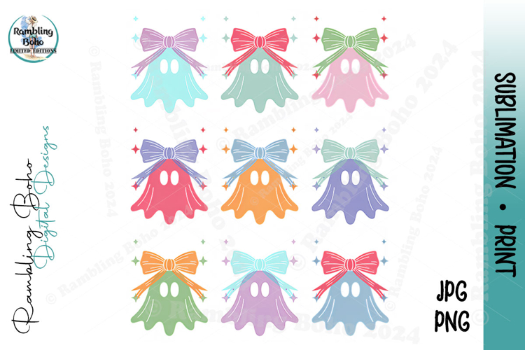 Coquette Ghosts With Bows 9-Grid Pastel