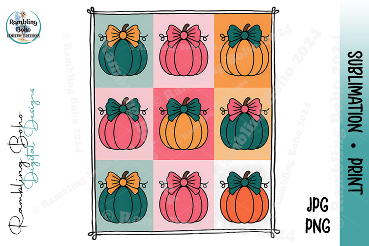 Colorful 9-Grid Pumpkins Pink Teal Fall