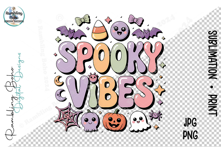Spooky Vibes Cute Halloween Ghosts & Fun Bats