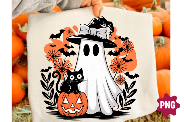 Floral Fall Ghost Png, Boh Halloween Png