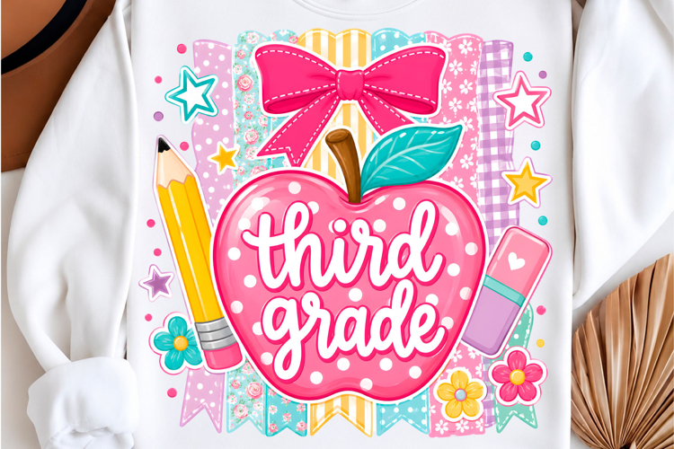 Striped Apple Third Grade School Shirt
