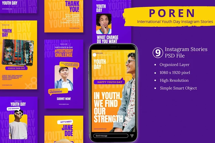Poren - International Youth Day Instagram Story & Canva Temp