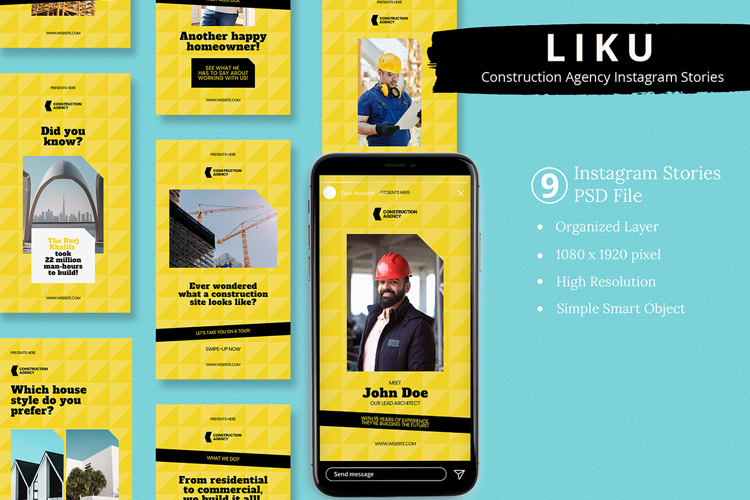 Liku - Construction Agency Instagram Story & Canva Template