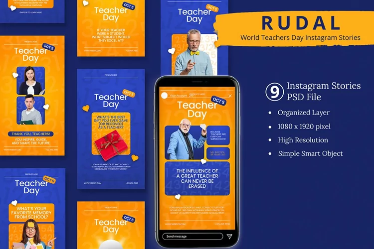 Rudal - World Teachers Day Instagram Story & Canva Template