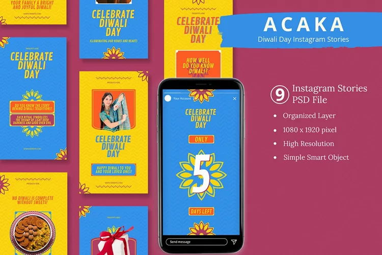 Acaka - Diwali Day Instagram Story & Canva Template