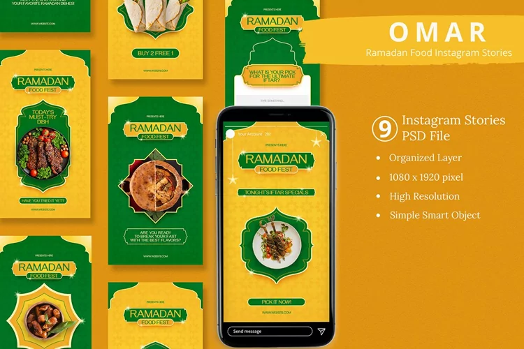 Omar - Ramadan Food Festival Instagram Story & Canva Templat