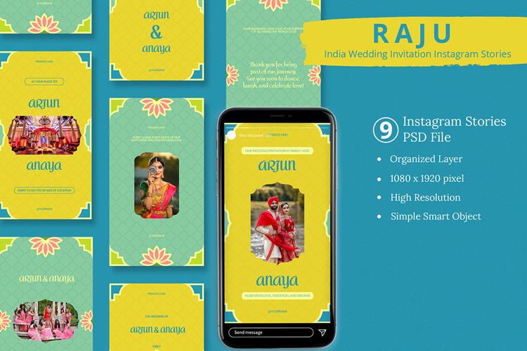 Raju - India Wedding Invitations Instagram Story & Canva Tem