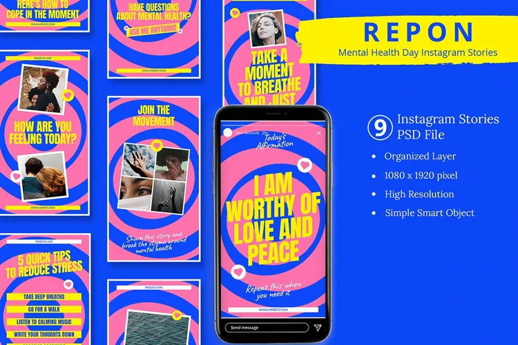 Repon - Mental Health Day Instagram Story & Canva Template