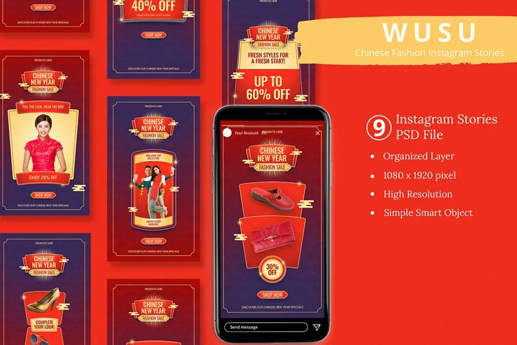 Wusu - Chinese New Year Fashion Sale Instagram Story & Canva