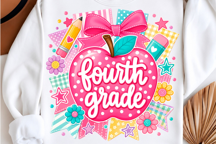 Striped Apple Fourth Grade School Shirt