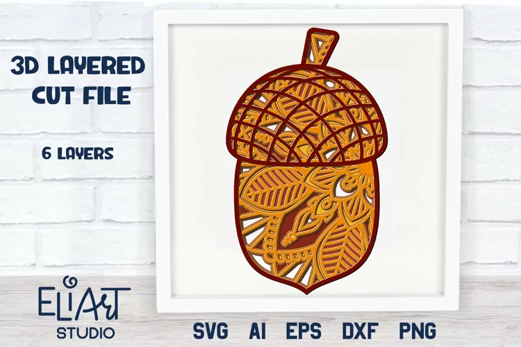 3D Layered Acorn SVG | Layered Fall Mandala Design