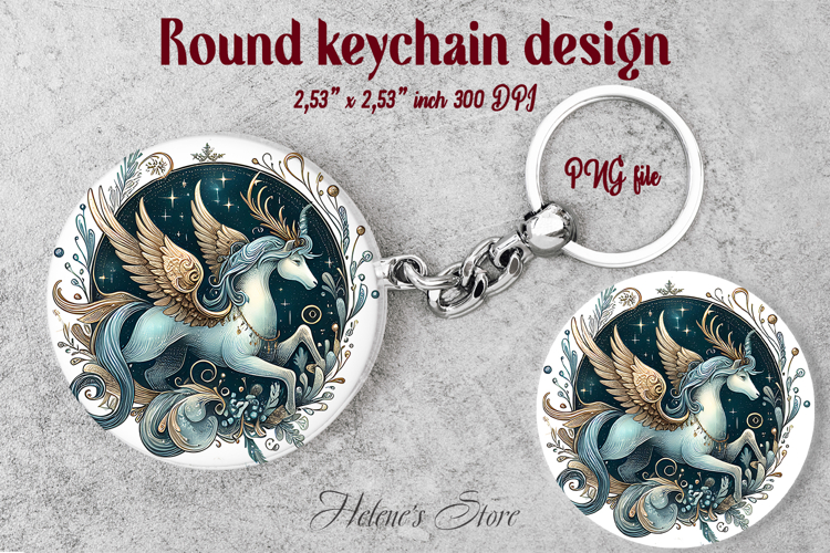 Christmas round keychain design|Magic unicorn Car coaster