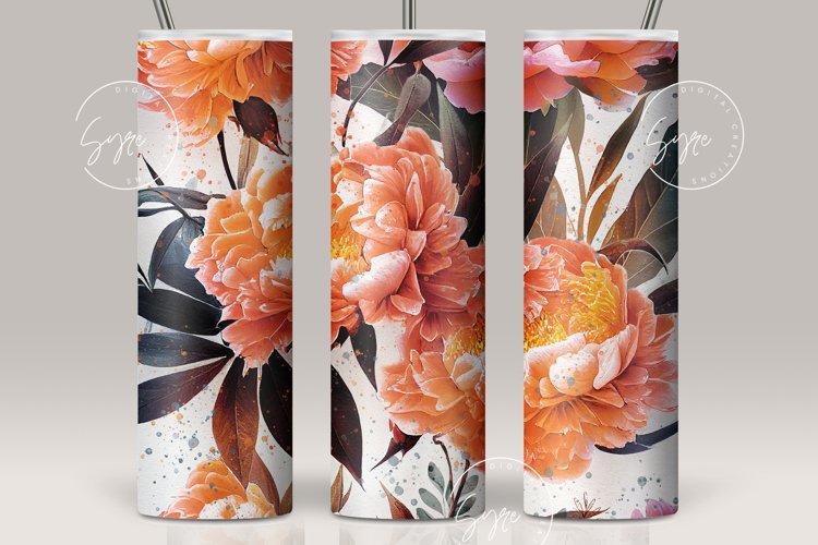 Seamless Floral Tumbler Sublimation Wrap PNG Design 20 oz