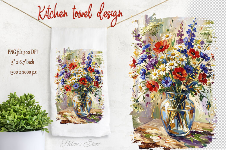 Beautiful floral bouquet kitchen towel png|Fresh wildflowers example image 1