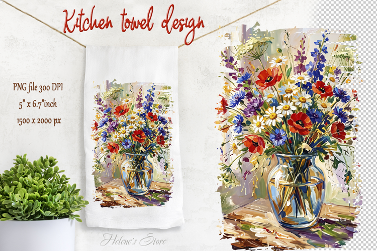 Beautiful floral bouquet kitchen towel png|Fresh wildflowers