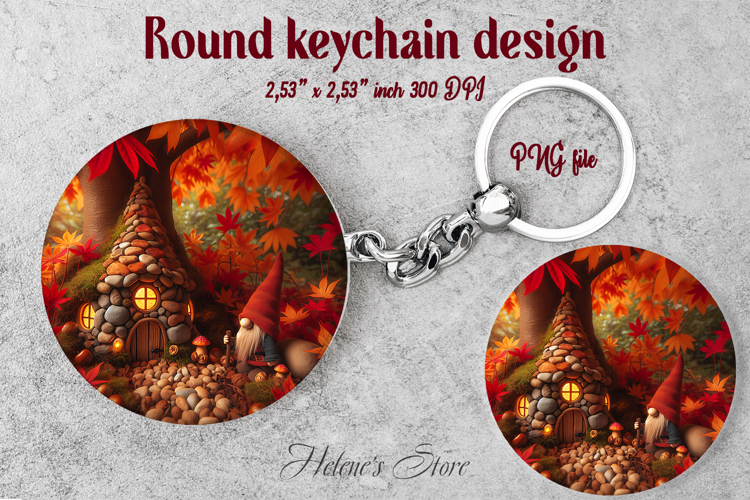 Fall garden gnome and cozy home round keychain design png