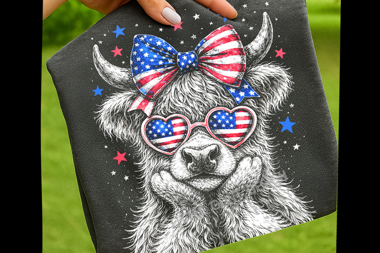4th of July Highland Cow Girl PNG | 250th Anniversary