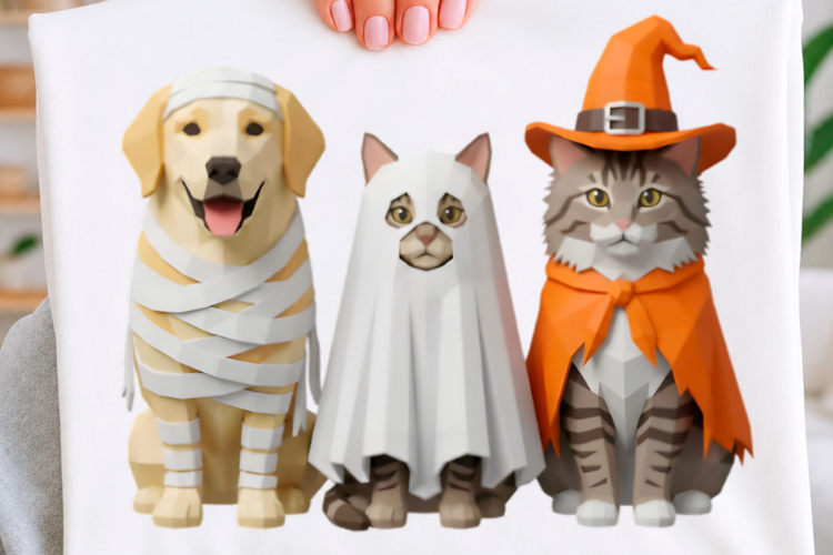 Low Poly Halloween Pet T-shirt Png