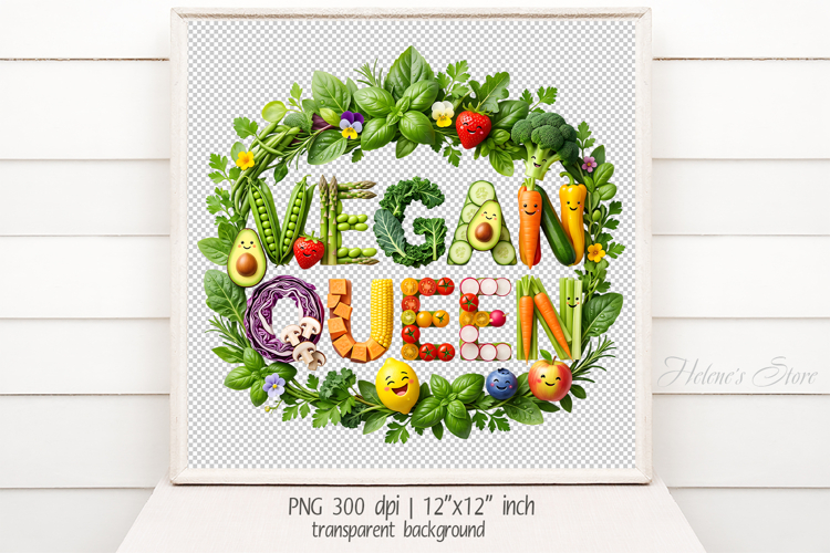 3D Cute Motivational Quote Vegan Queen sublimation design