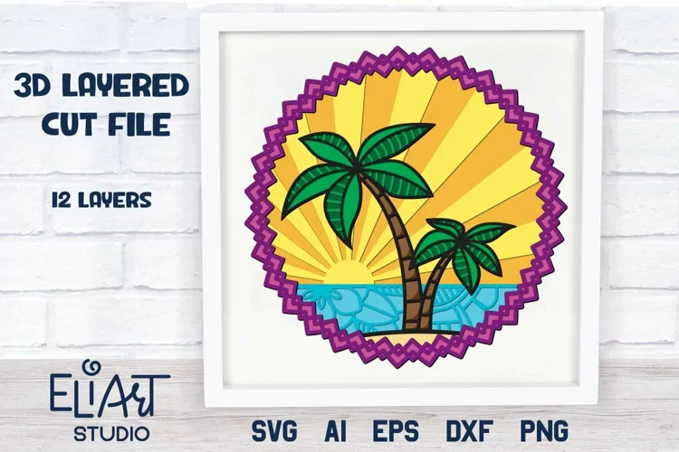 3d SVG Layered Palm Tree | Tropical Sunset