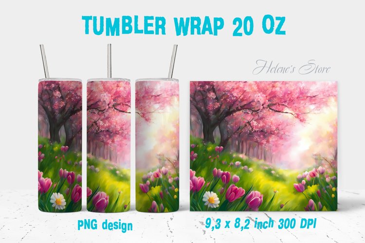 Spring tumbler wrap| Flower tumbler | Pink flower tumbler example image 1