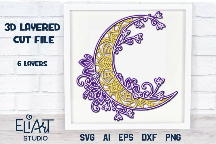 3d Layered SVG Celestial | Floral Moon Mandala SVG