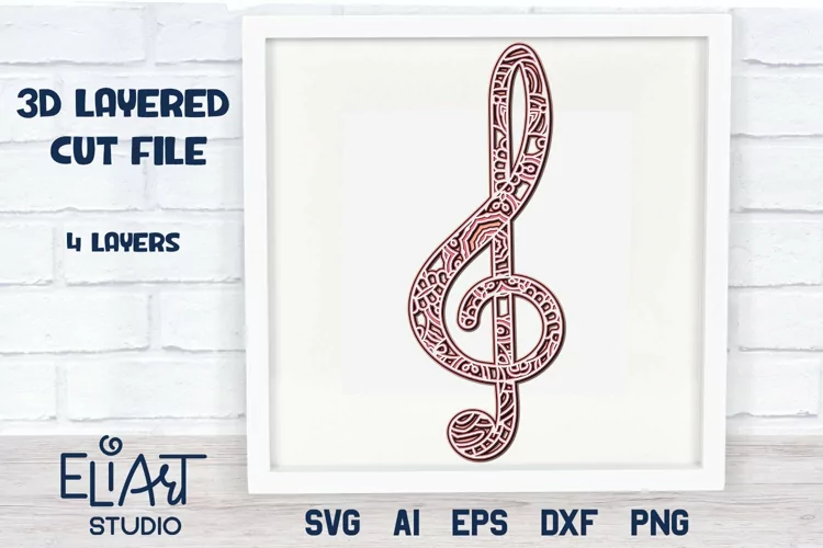 3d Layered Treble Clef SVG | Musical Note SVG Cut File