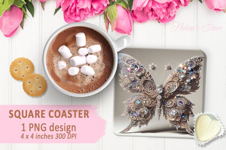 3d Crystal butterfly coaster sublimation |Square coaster PNG