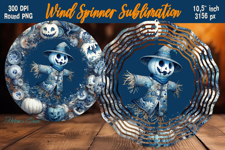 Blue Halloween Wind Spinner Sublimation design 10 inch png