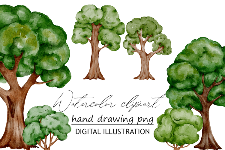 Green trees clipart watercolor png