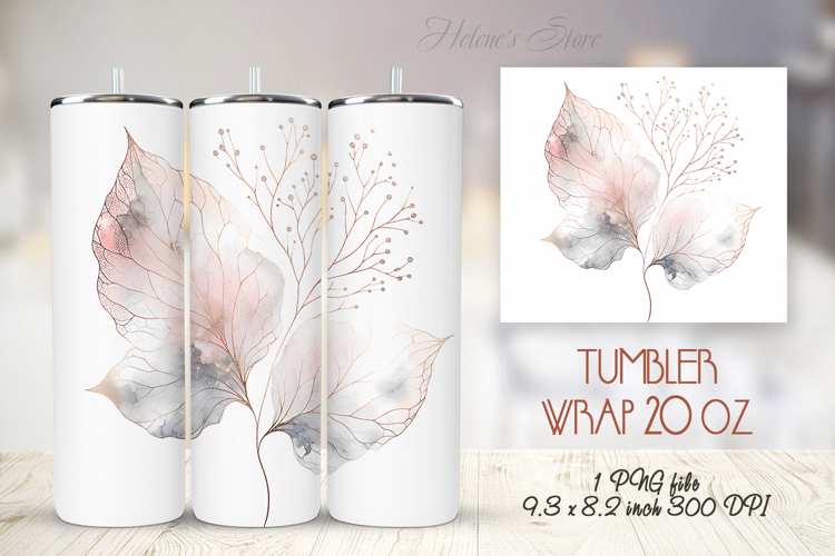 Watercolor leaves floral straight tumbler 20oz wrap designs