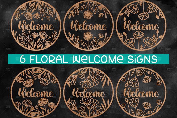 6 Round Door Hanger SVG, Spring Welcome Sign SVG