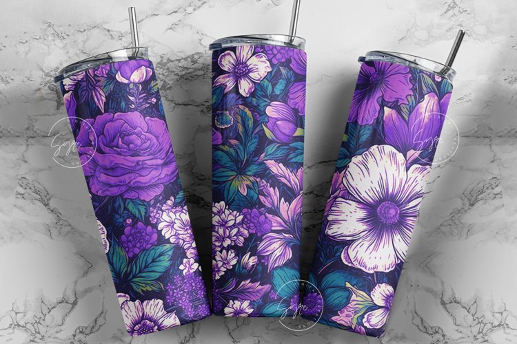 Seamless Boho Floral Tumbler Sublimation Wrap PNG Design