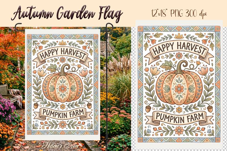 Hello Autumn Garden Flag Sublimation |Fall garden design png
