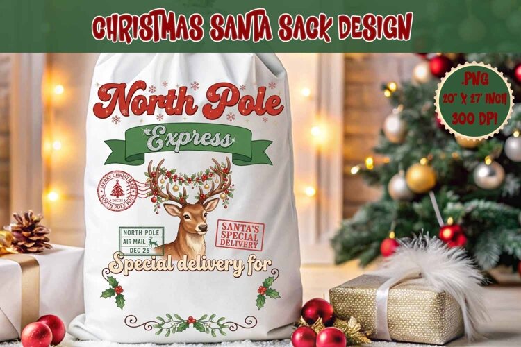Christmas Santa Sack sublimation design | Christmas Gift Bag example image 1